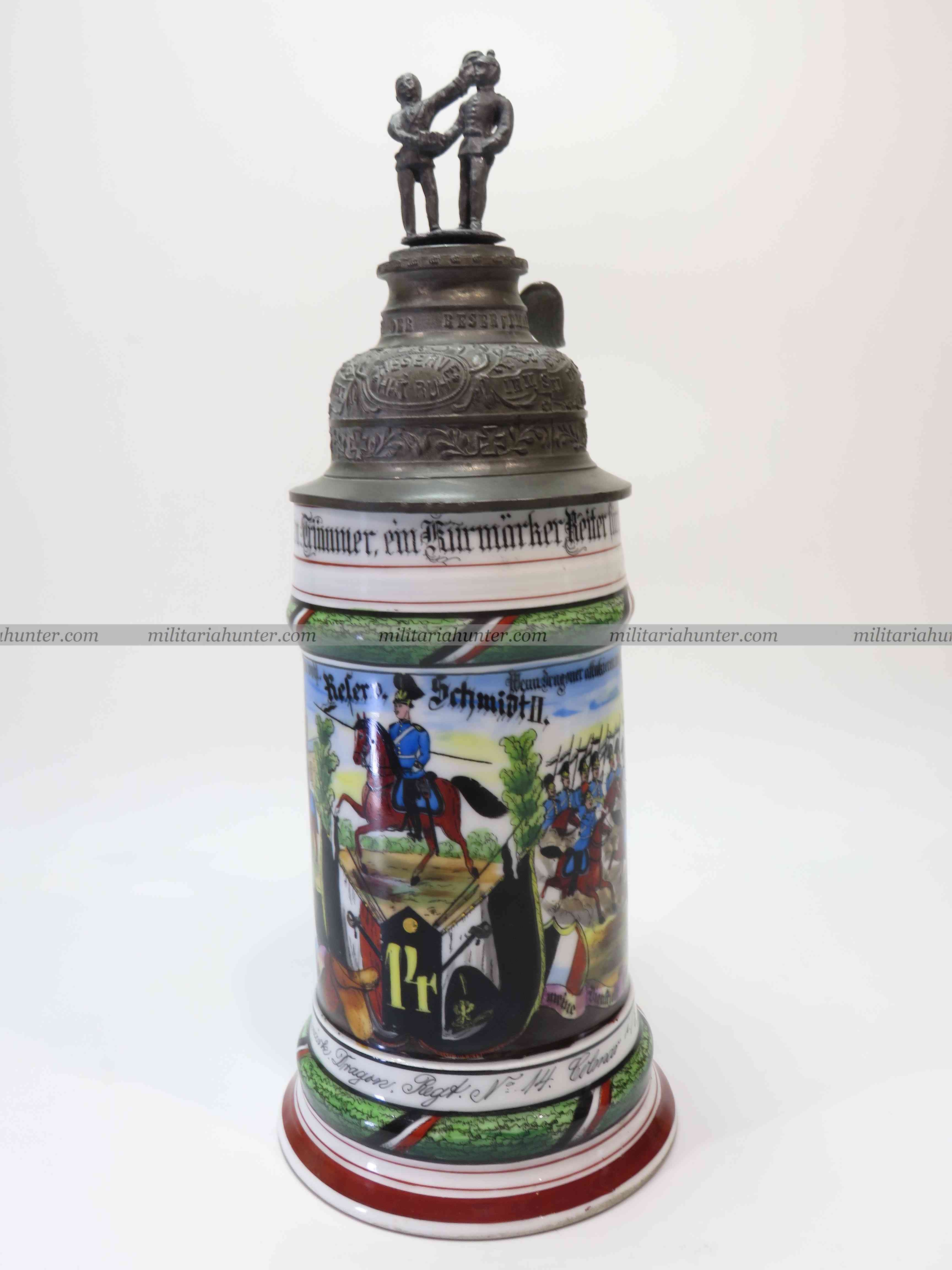 militaria : Chope de réserviste 14e Dragon Colmar - Reservistenkrug Dragoner Regt Nr 14
