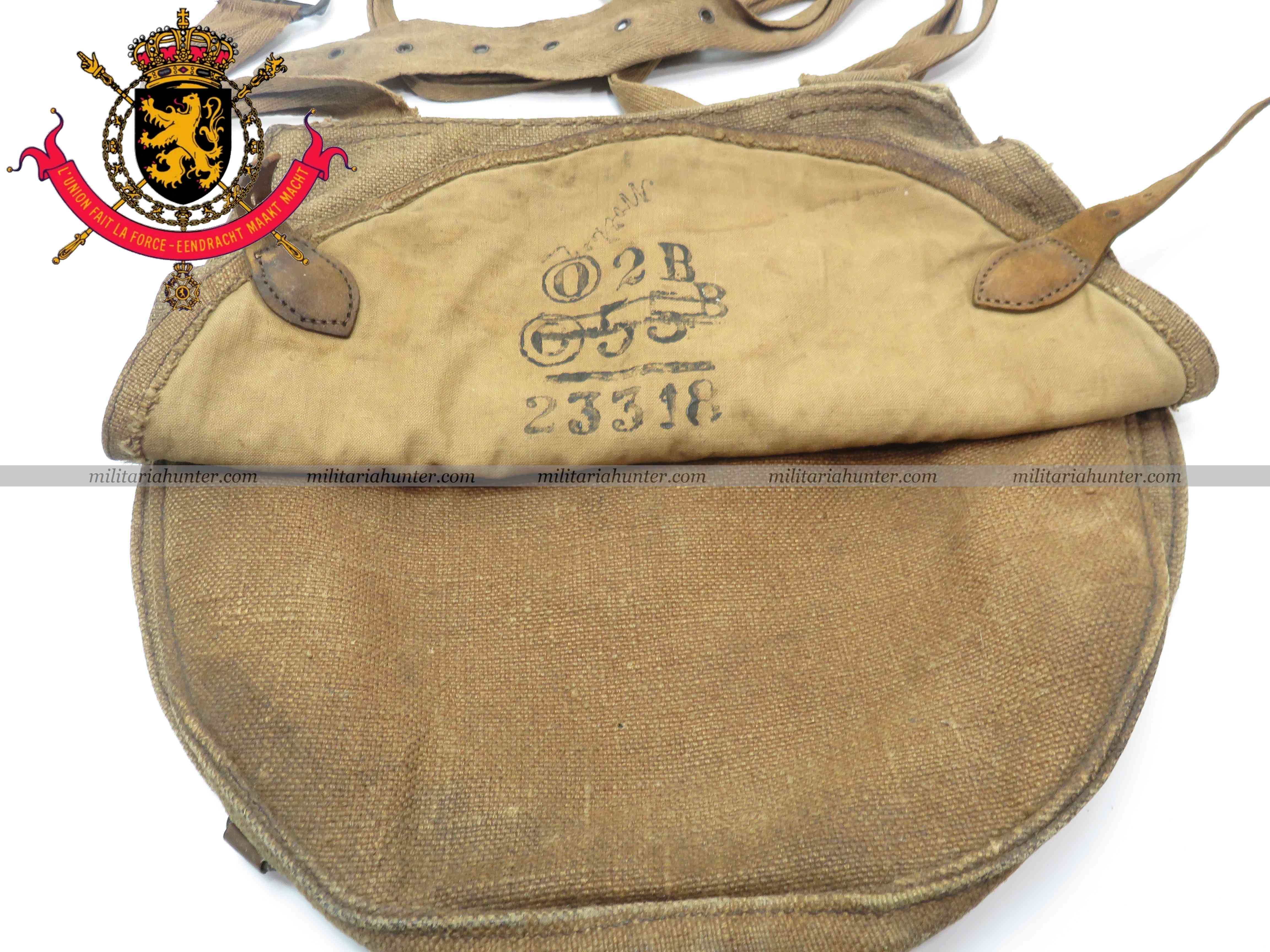 militaria : Musette besace - sac à pain belge M1896 d'un artilleur de Liège